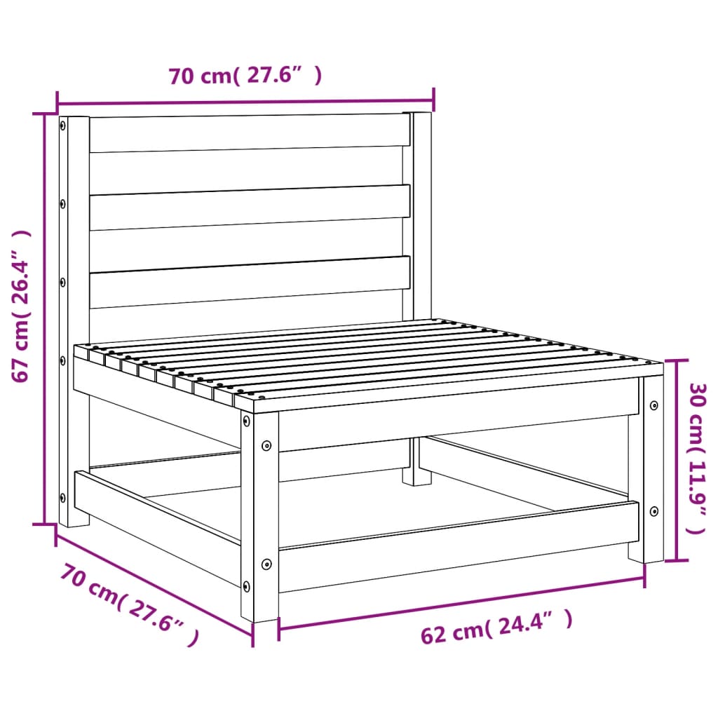 vidaXL Patio Sofas Armless 2 pcs 27.6"x27.6"x26.4" Solid Wood Pine