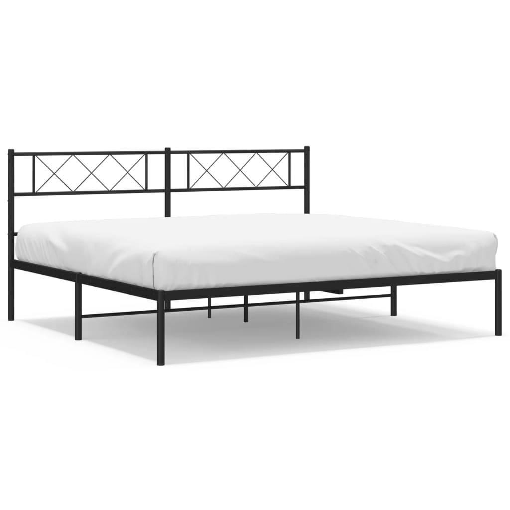 vidaXL Metal Bed Frame without Mattress with Headboard Black 76"x79.9"