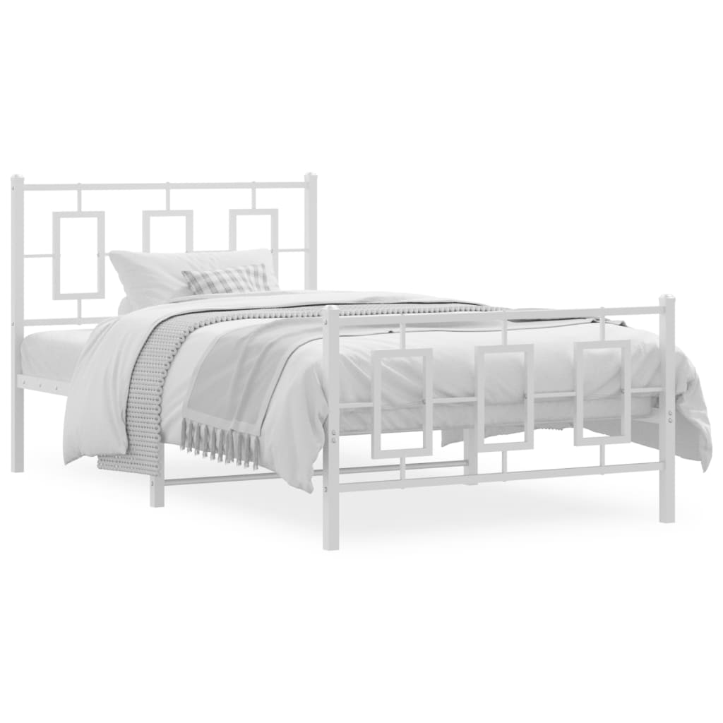 vidaXL Metal Bed Frame without Mattress with Footboard White 39.4"x78.7"