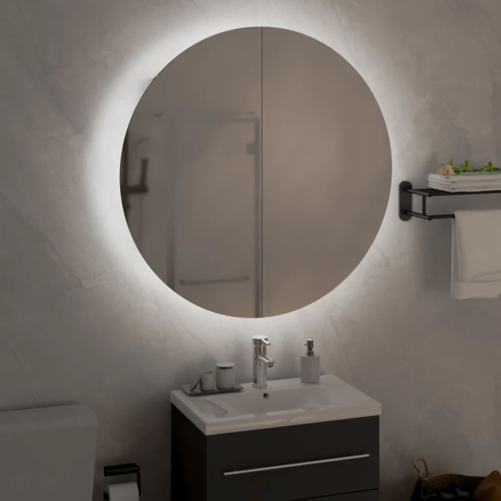 vidaXL Bathroom Cabinet with Round Mirror&LED Gray 21.3"x21.3"x6.9"