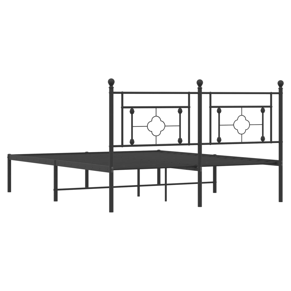 vidaXL Metal Bed Frame without Mattress with Headboard Black 59.1"x78.7"