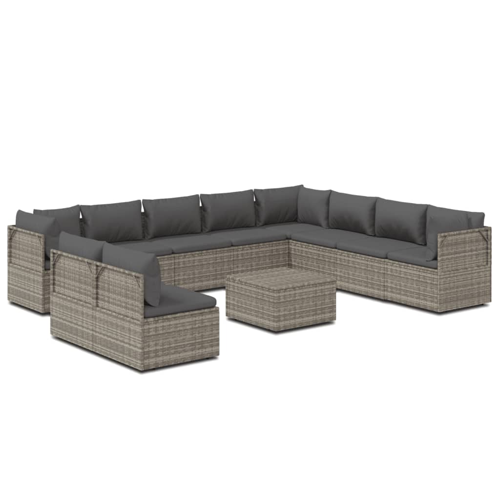 vidaXL 11 Piece Patio Lounge Set with Cushions Gray Poly Rattan