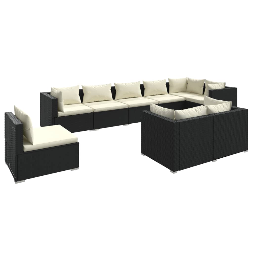 vidaXL 9 Piece Patio Lounge Set with Cushions Poly Rattan Black