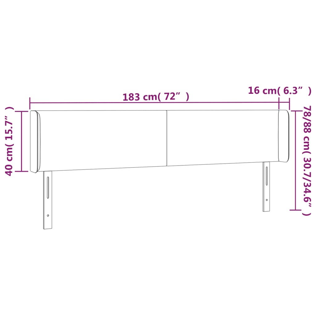 vidaXL LED Headboard Light Gray 72"x6.3"x30.7"/34.6" Velvet