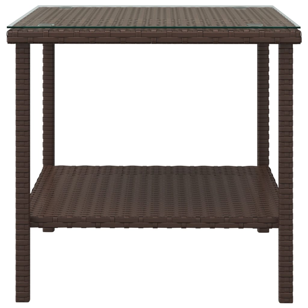 vidaXL Side Table Brown 17.7"x17.7"x17.7" Poly Rattan and Tempered Glass