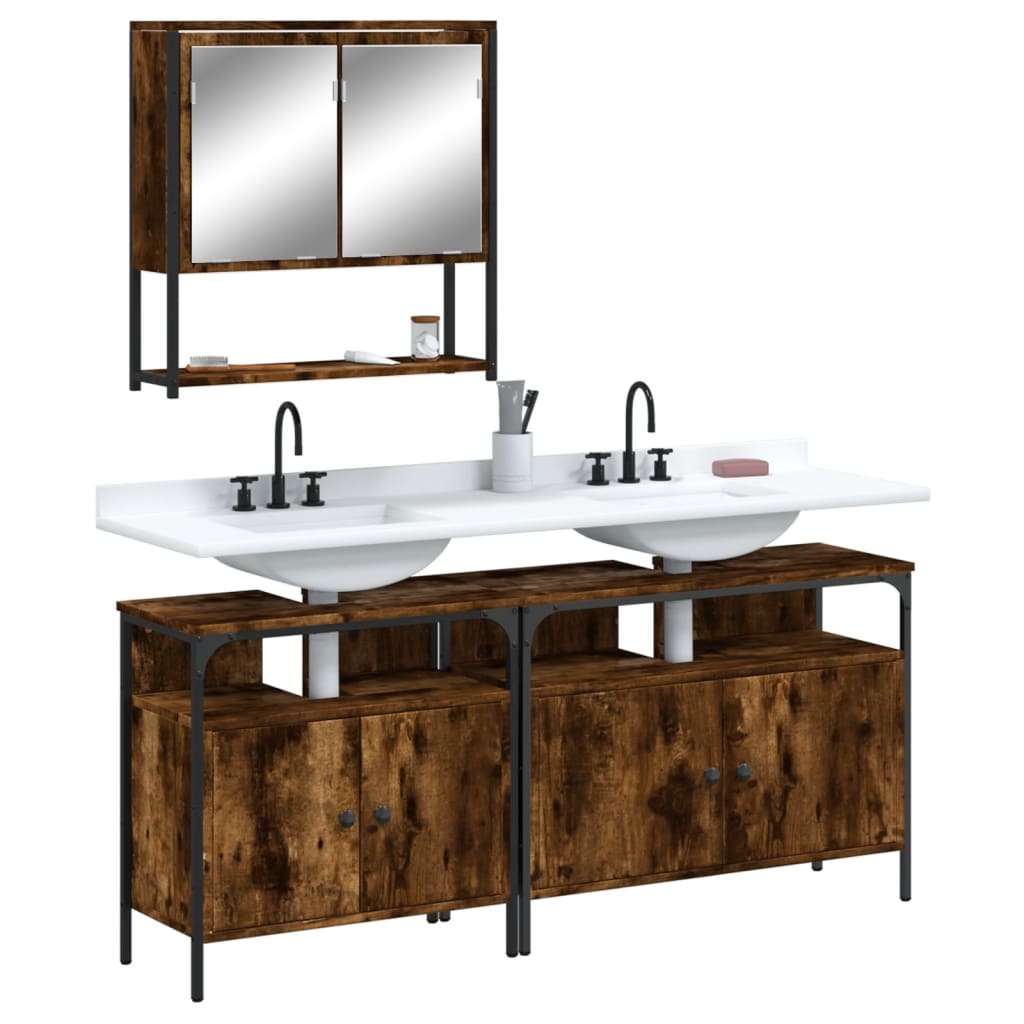 vidaXL 3 Piece Bathroom Furniture Set Smoked Oak Engineered Wood