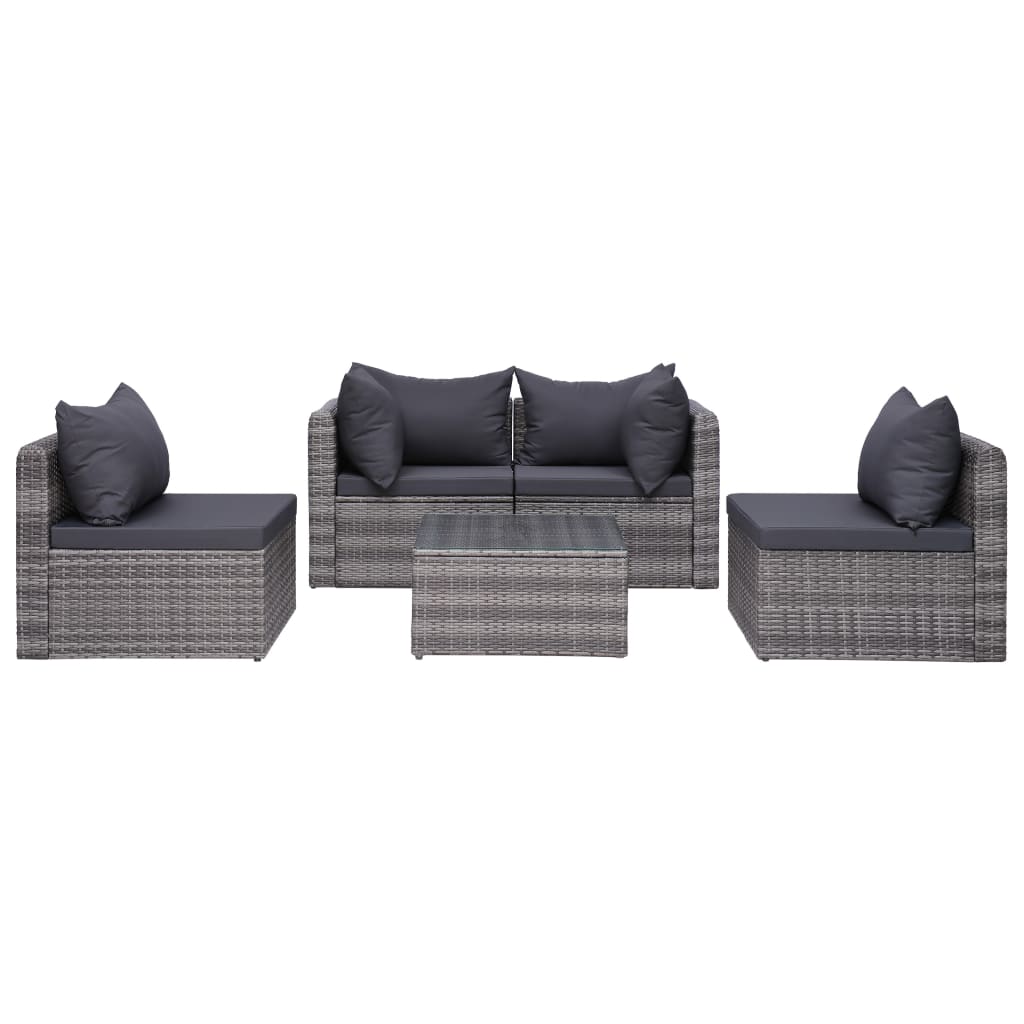 vidaXL 7 Piece Patio Lounge Set with Cushions Poly Rattan Gray