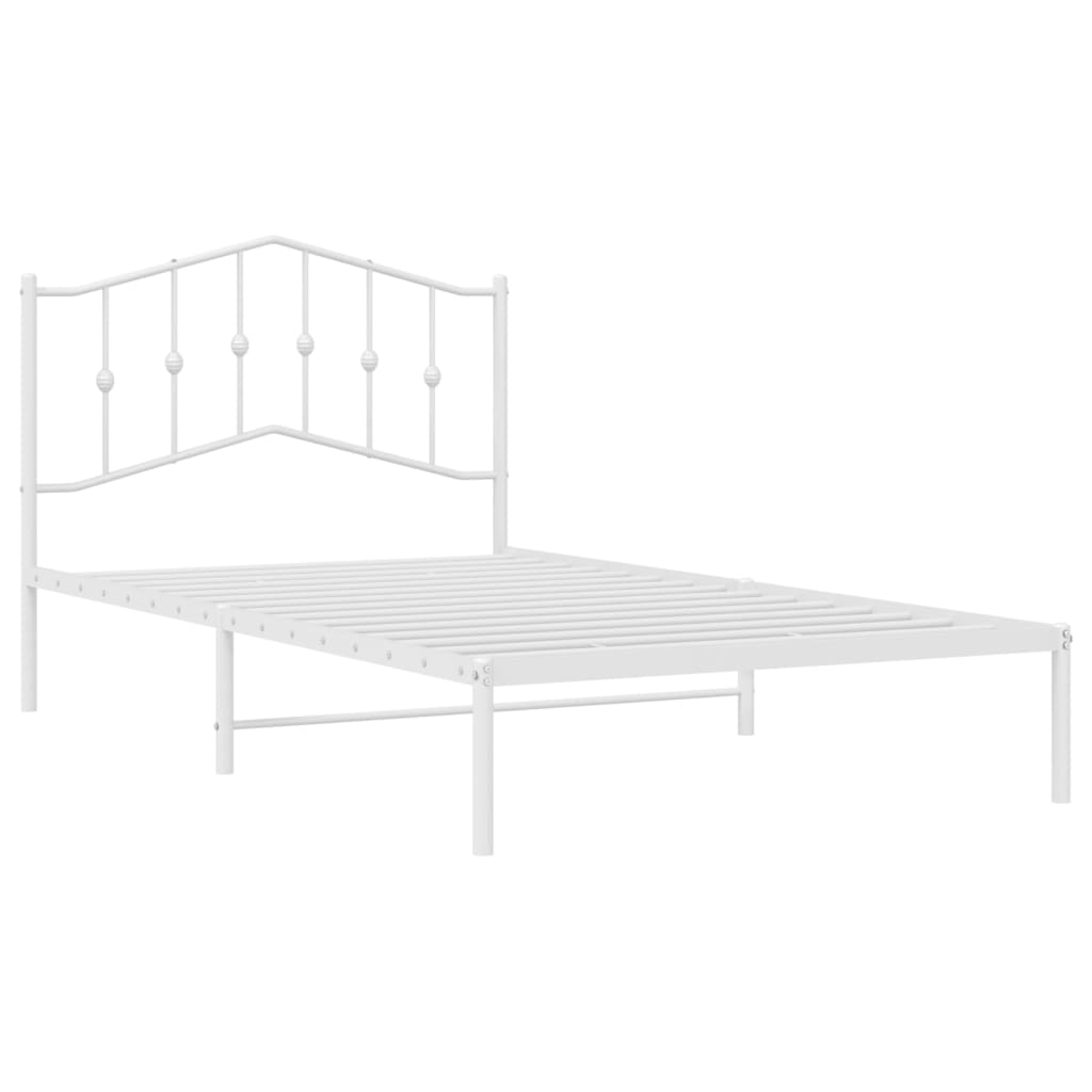 vidaXL Metal Bed Frame without Mattress with Headboard White 39.4"x78.7"