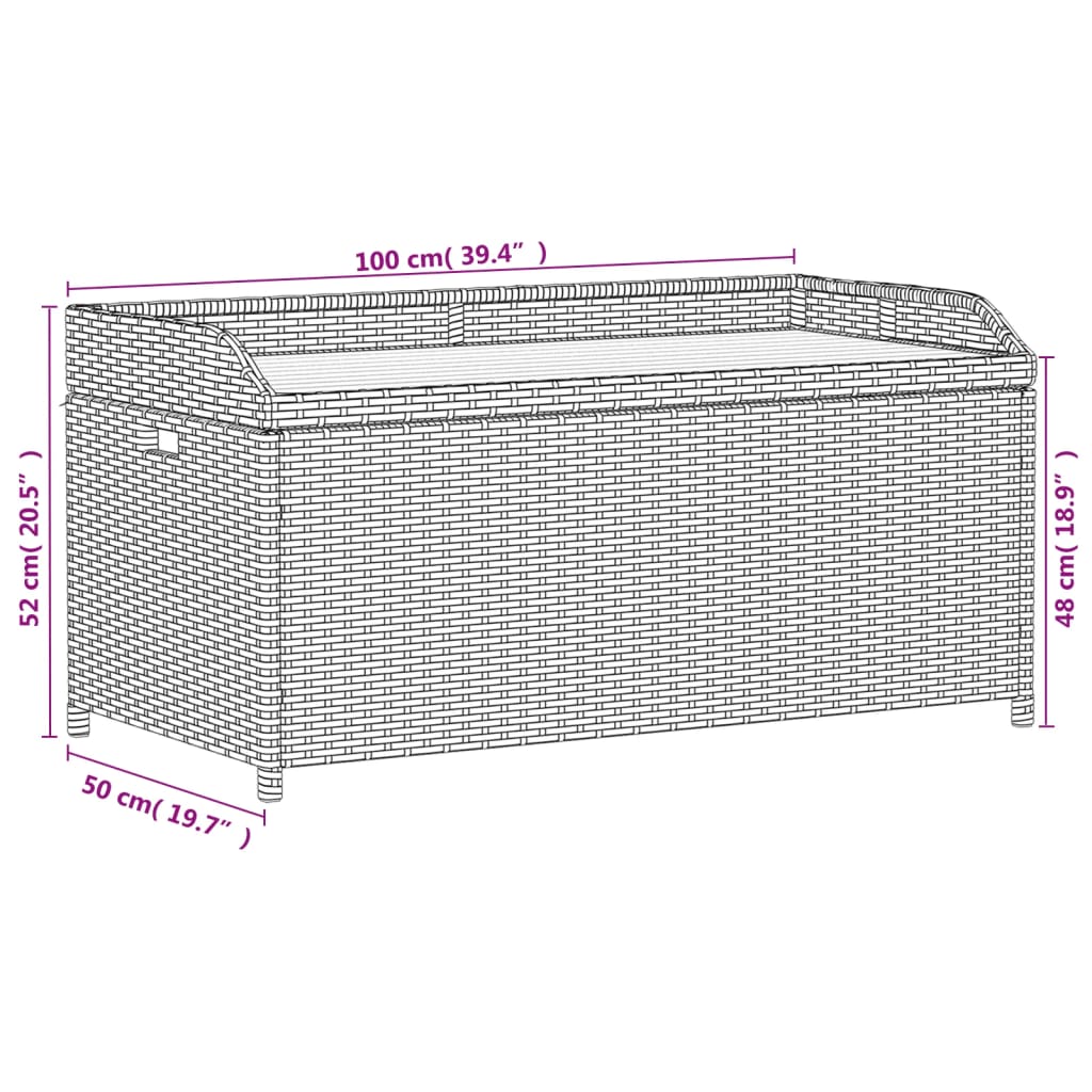 vidaXL Storage Bench Black 39.4"x19.7"x20.5" Poly Rattan and Acacia Wood