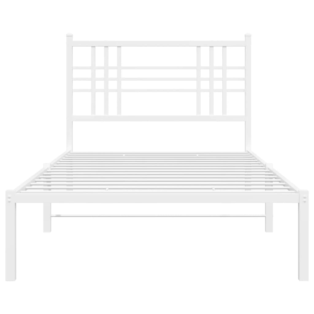 vidaXL Metal Bed Frame with Headboard White 39.4"x78.7"