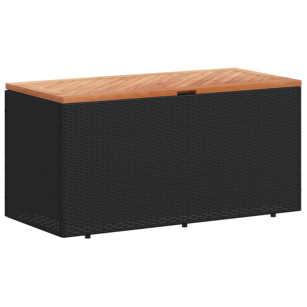 vidaXL Patio Storage Box Black 43.3"x19.7"x21.3" Poly Rattan Acacia Wood