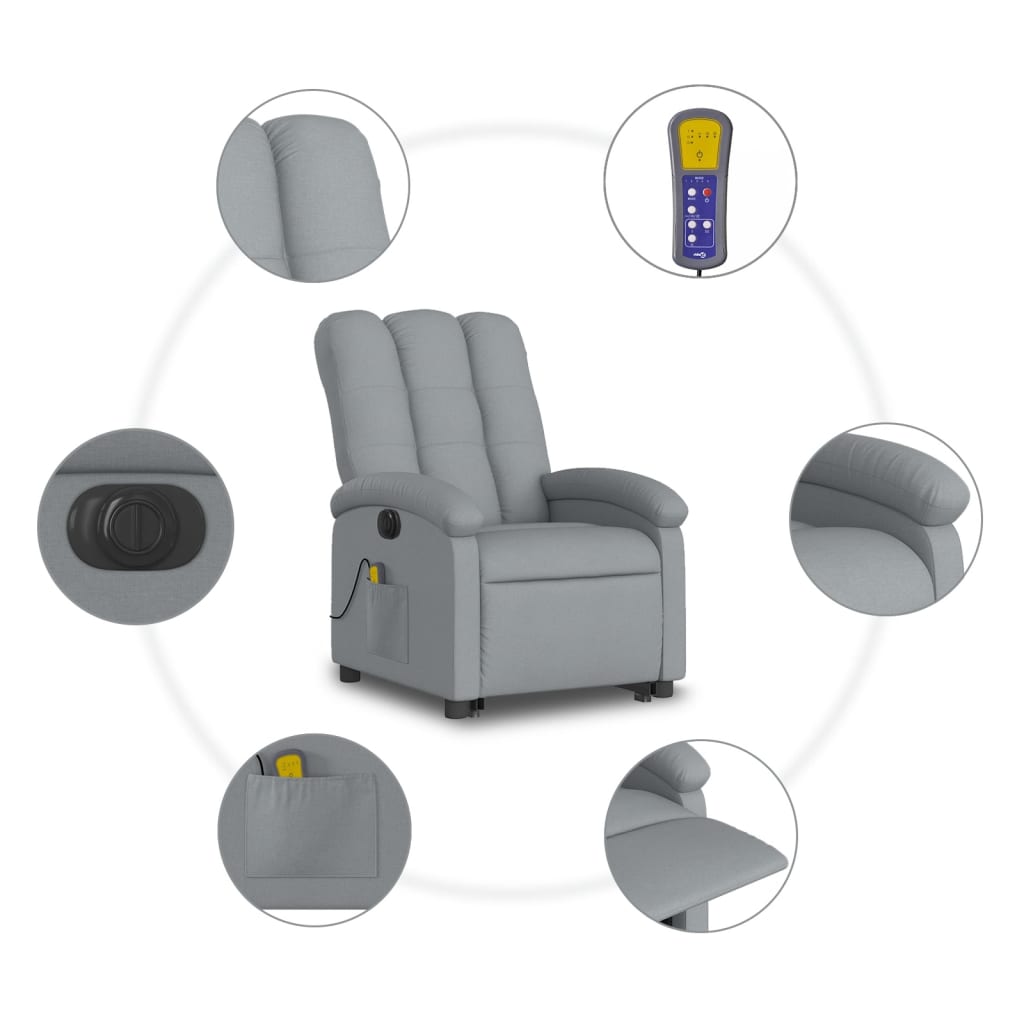 vidaXL Electric Stand up Massage Recliner Chair Light Gray Fabric