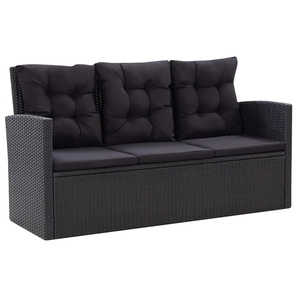 vidaXL 6 Piece Patio Lounge Set with Cushions Poly Rattan Black