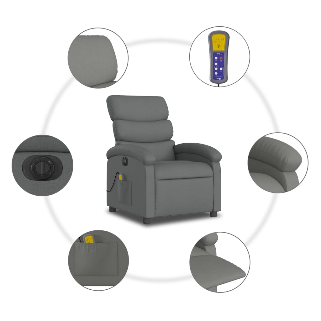 vidaXL Electric Massage Recliner Chair Dark Gray Fabric