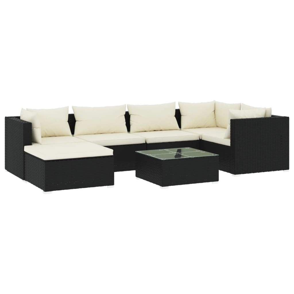 vidaXL 7 Piece Patio Lounge Set with Cushions Poly Rattan Black