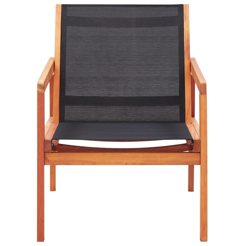 vidaXL Patio Lounge Chair Black Solid Eucalyptus Wood and Textilene