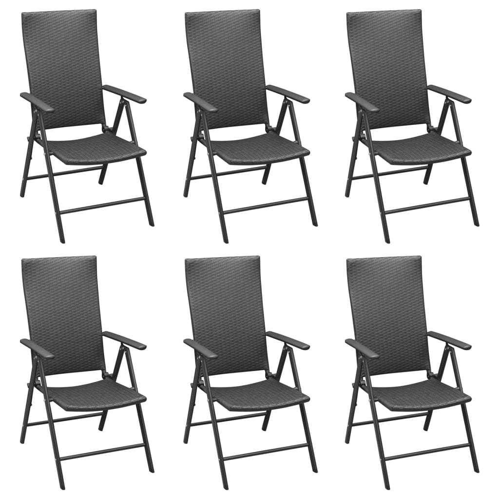 vidaXL 7 Piece Patio Dining Set Black Poly Rattan