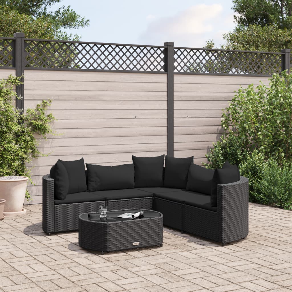 vidaXL 6 Piece Patio Sofa Set with Cushions Black Poly Rattan