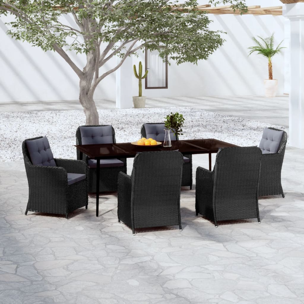 vidaXL 7 Piece Patio Dining Set Black