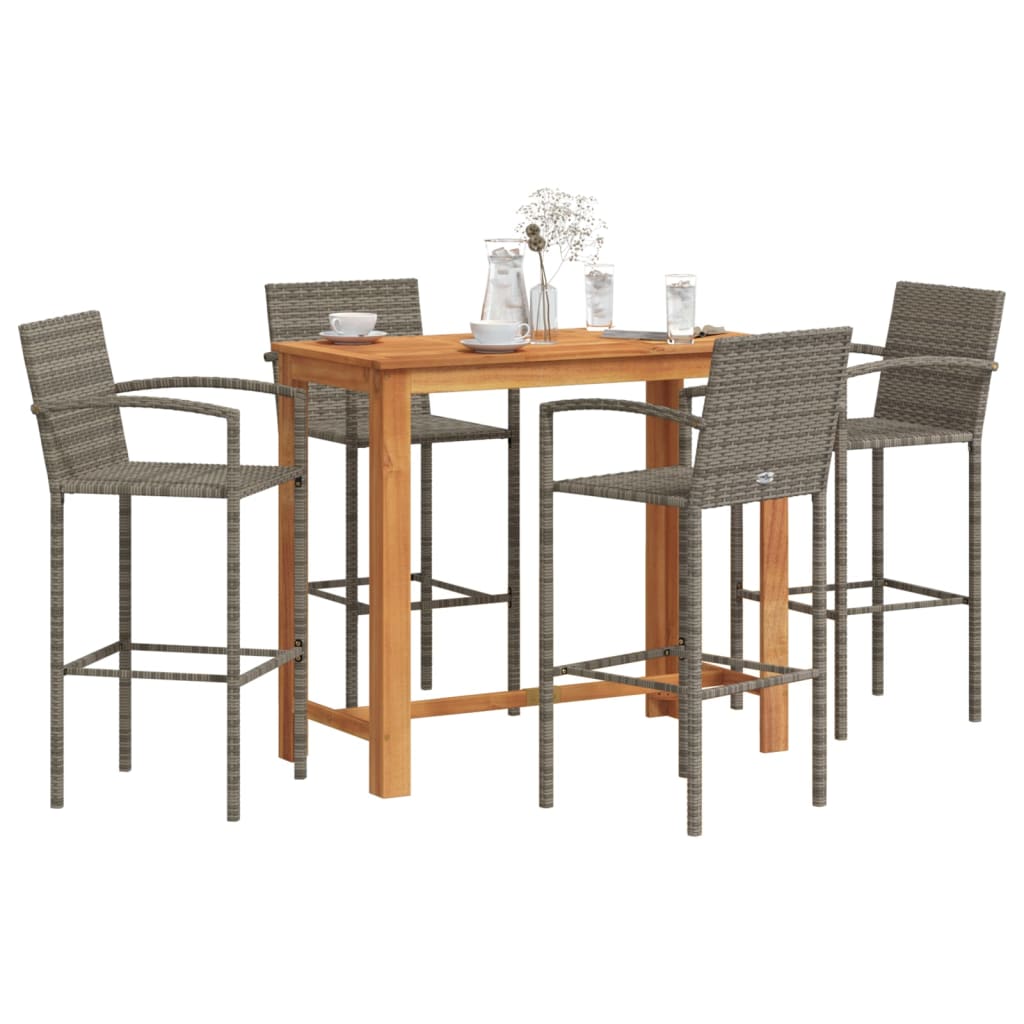 vidaXL 5 Piece Patio Bar Set Gray Solid Wood Acacia and Poly Rattan