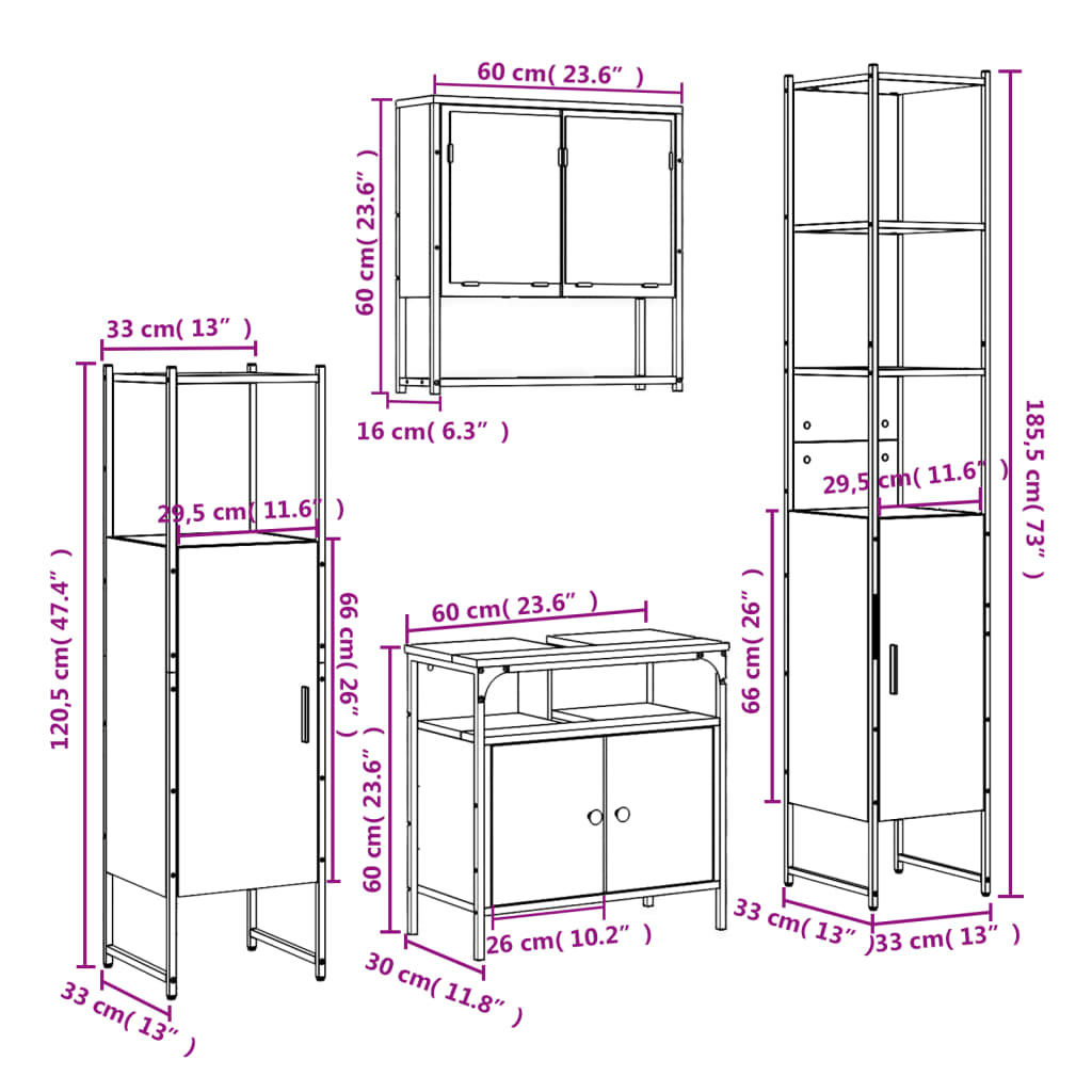 vidaXL 4 Piece Bathroom Furniture Set Black Engineered Wood