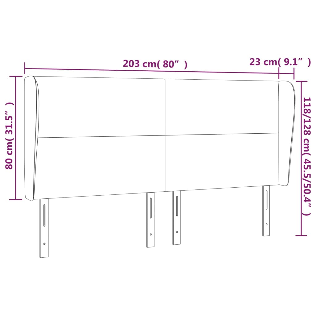 vidaXL Headboard with Ears Light Gray 79.9"x9.1"x30.7"/34.6" Velvet