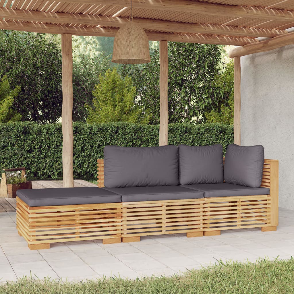 vidaXL 3 Piece Patio Lounge Set with Cushions Solid Wood Teak