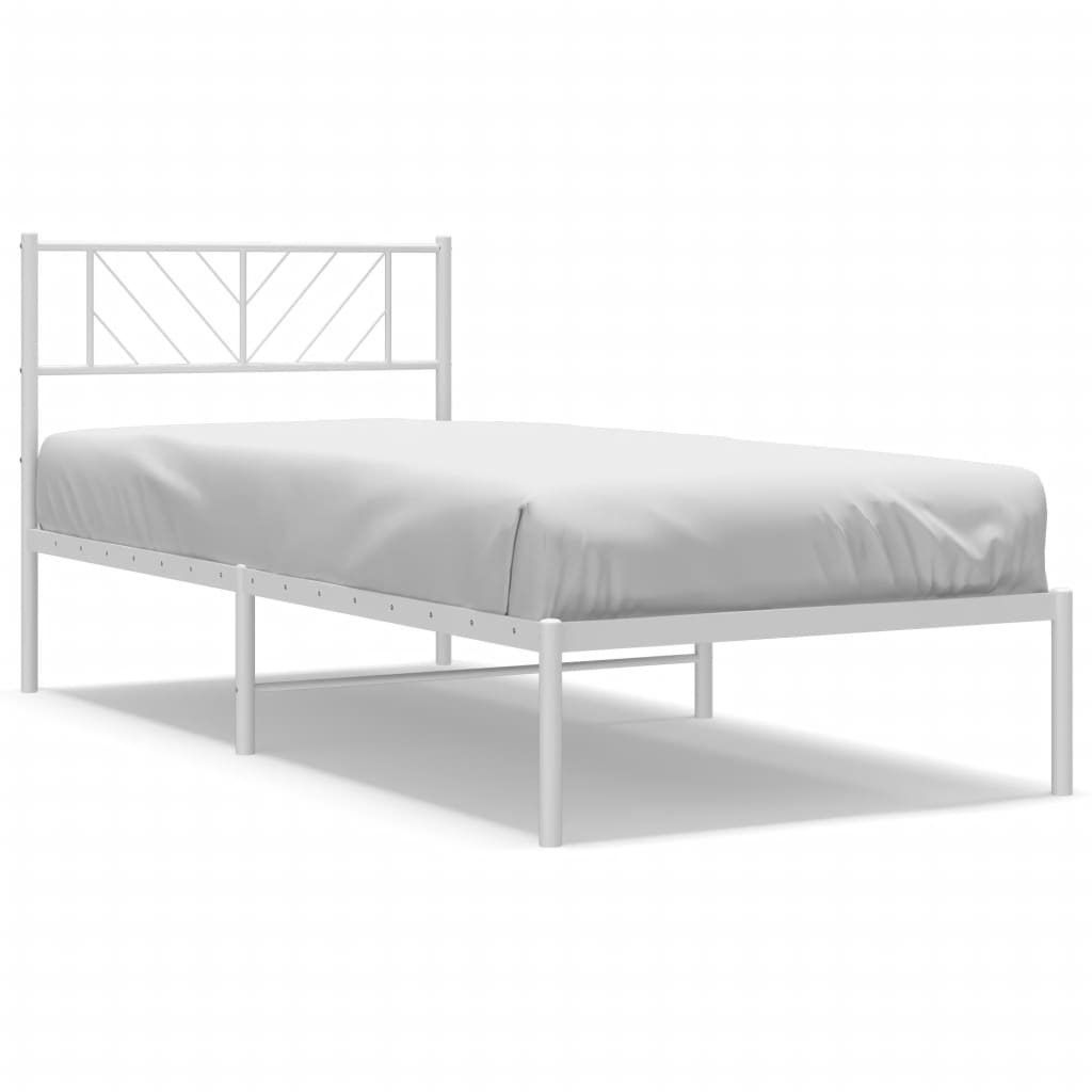 vidaXL Metal Bed Frame without Mattress with Headboard White 39.4"x78.7"