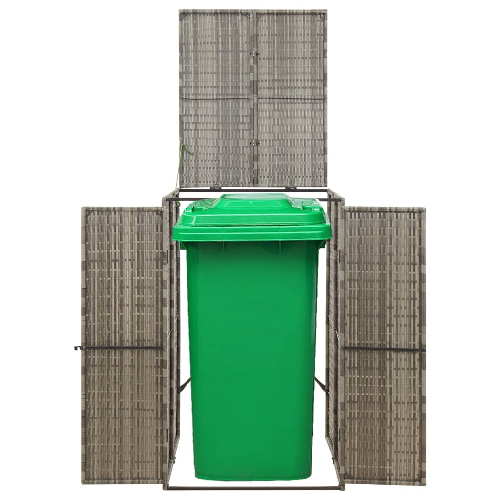 vidaXL Single Wheelie Bin Shed Gray 27.6"x31.5"x46.1" Poly Rattan