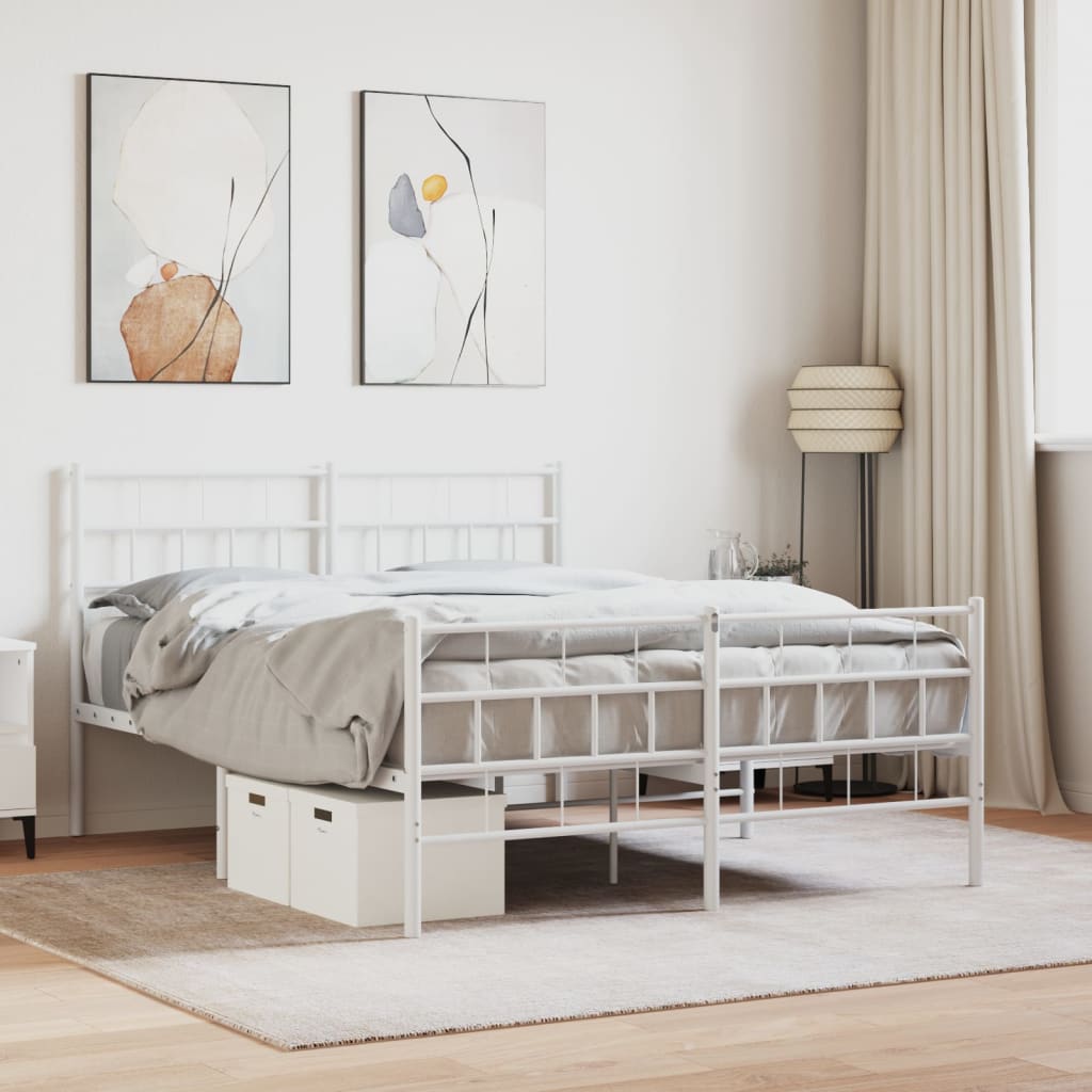 vidaXL Metal Bed Frame without Mattress with Footboard White 59.1"x78.7"