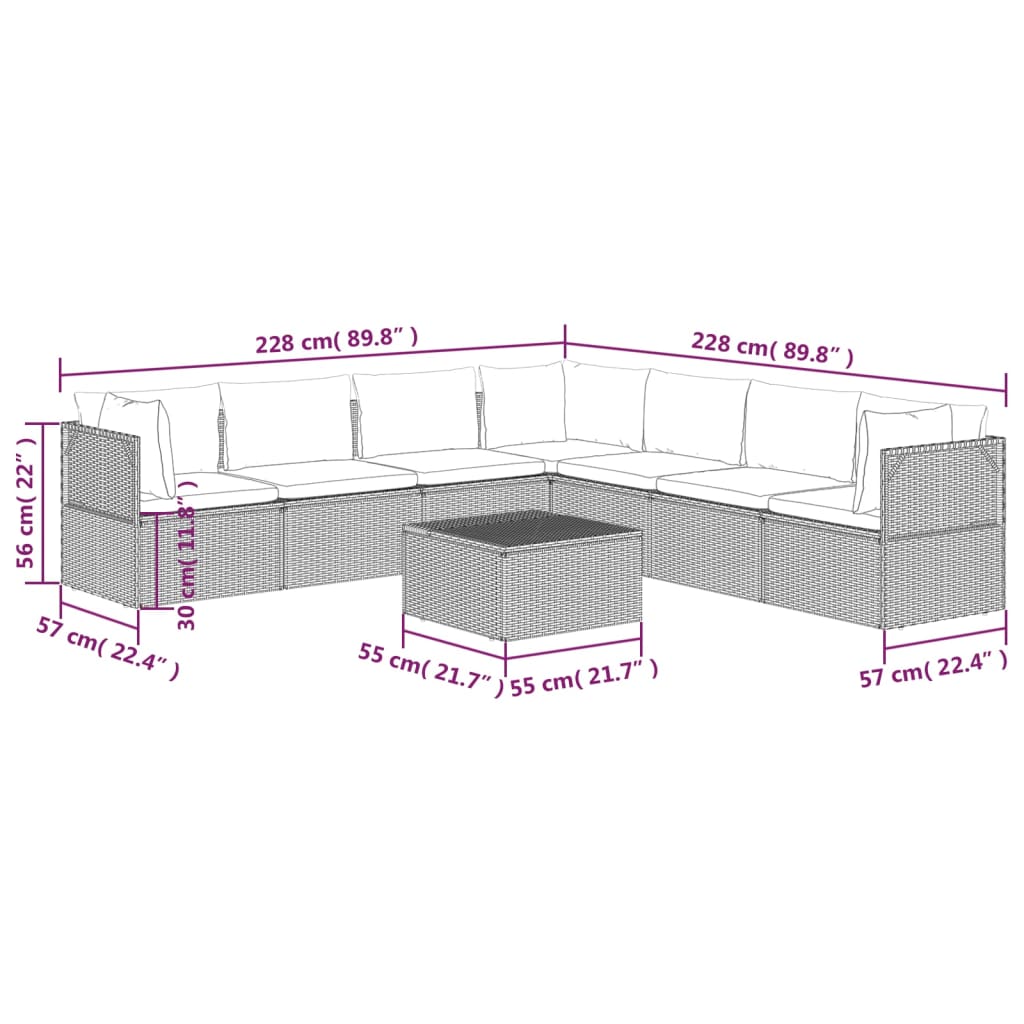 vidaXL 8 Piece Patio Lounge Set with Cushions Gray Poly Rattan