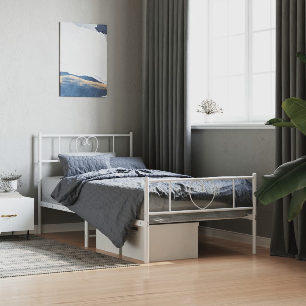 vidaXL Metal Bed Frame without Mattress with Footboard White 39.4"x74.8"