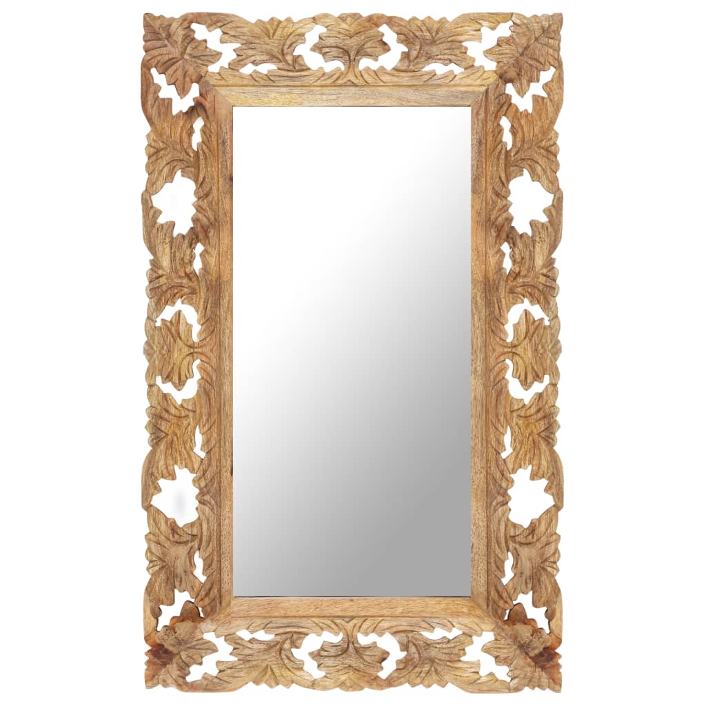 vidaXL Hand Carved Mirror Brown 31.5"x19.7" Solid Mango Wood