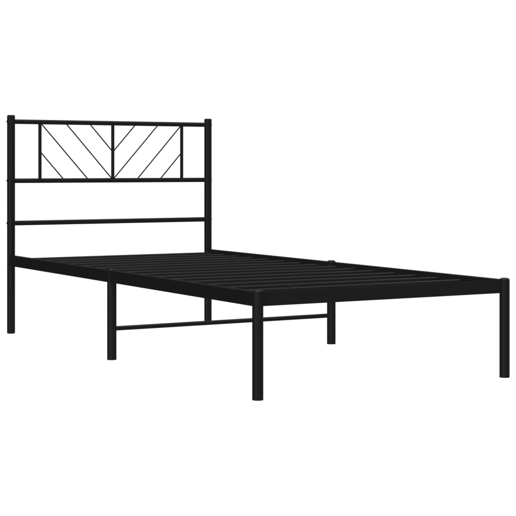 vidaXL Metal Bed Frame without Mattress with Headboard Black 39.4"x74.8"