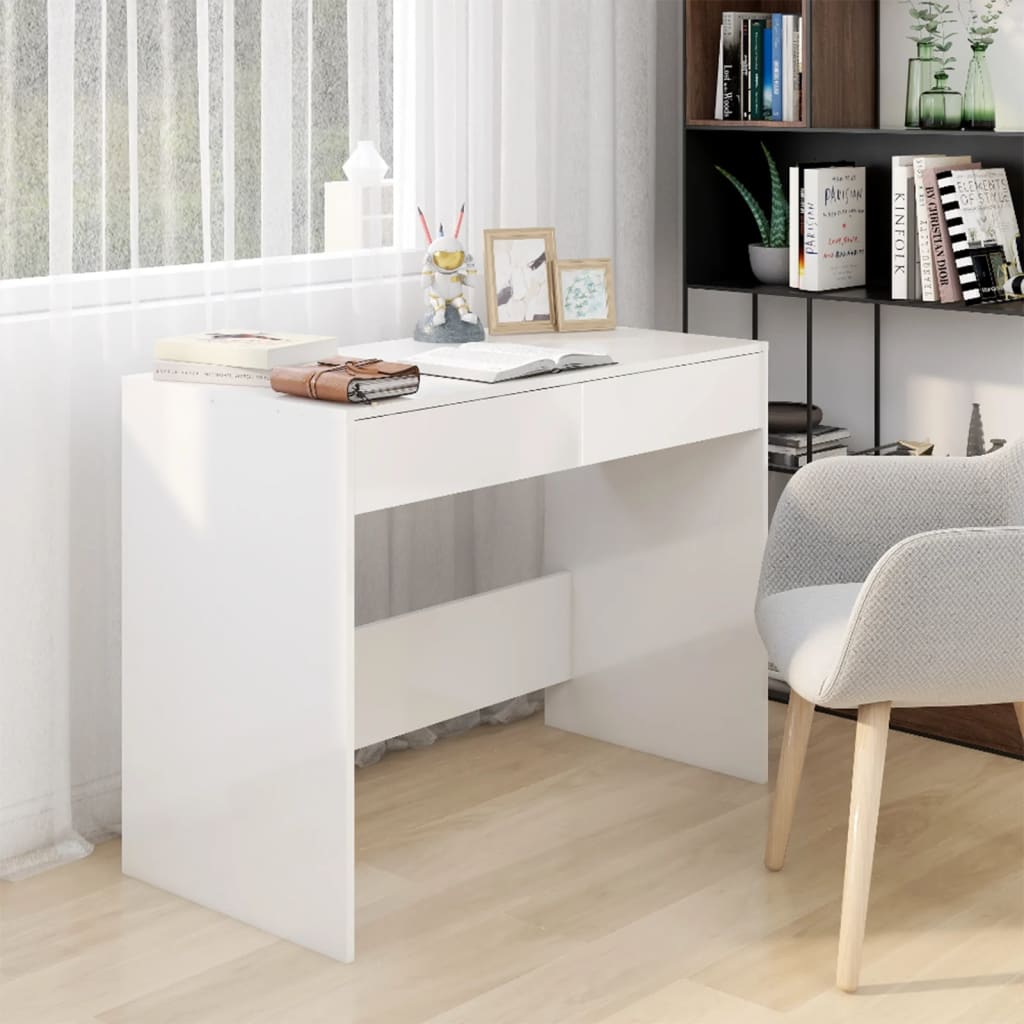 vidaXL Desk High Gloss White 39.8"x19.7"x30.1" Engineered Wood