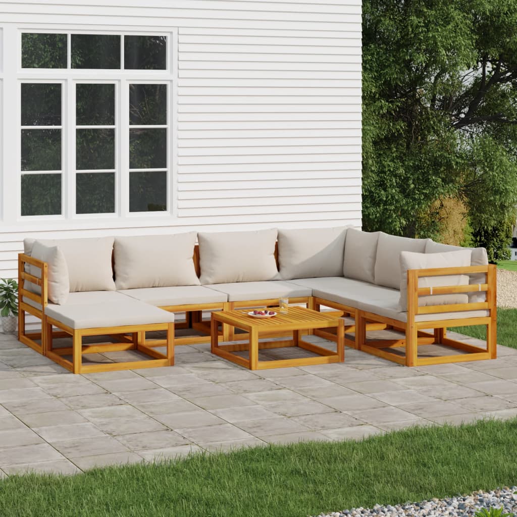 vidaXL 8 Piece Patio Lounge Set with Light Gray Cushions Solid Wood