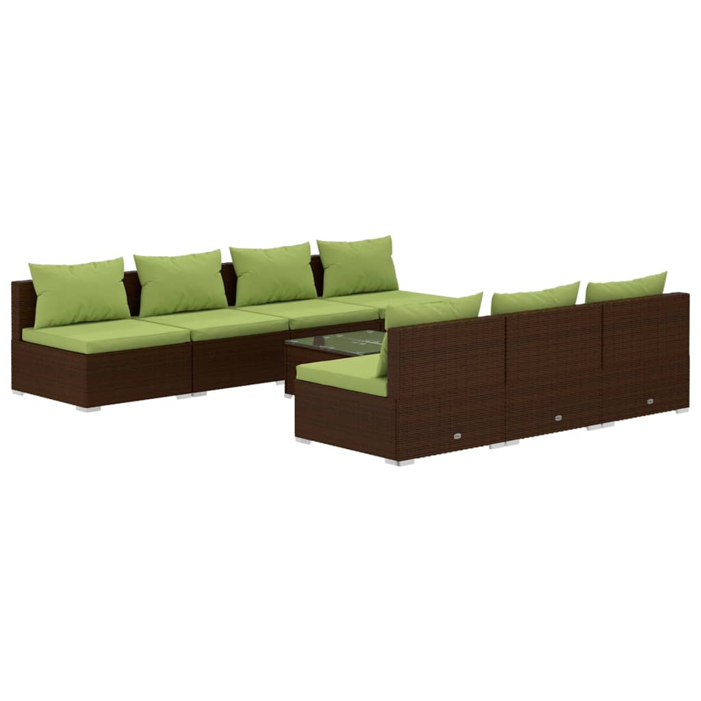 vidaXL 8 Piece Patio Lounge Set with Cushions Poly Rattan Brown