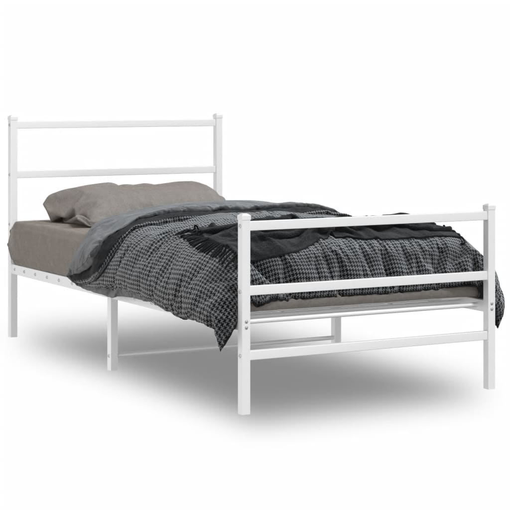 vidaXL Metal Bed Frame without Mattress with Footboard White 39.4"x78.7"