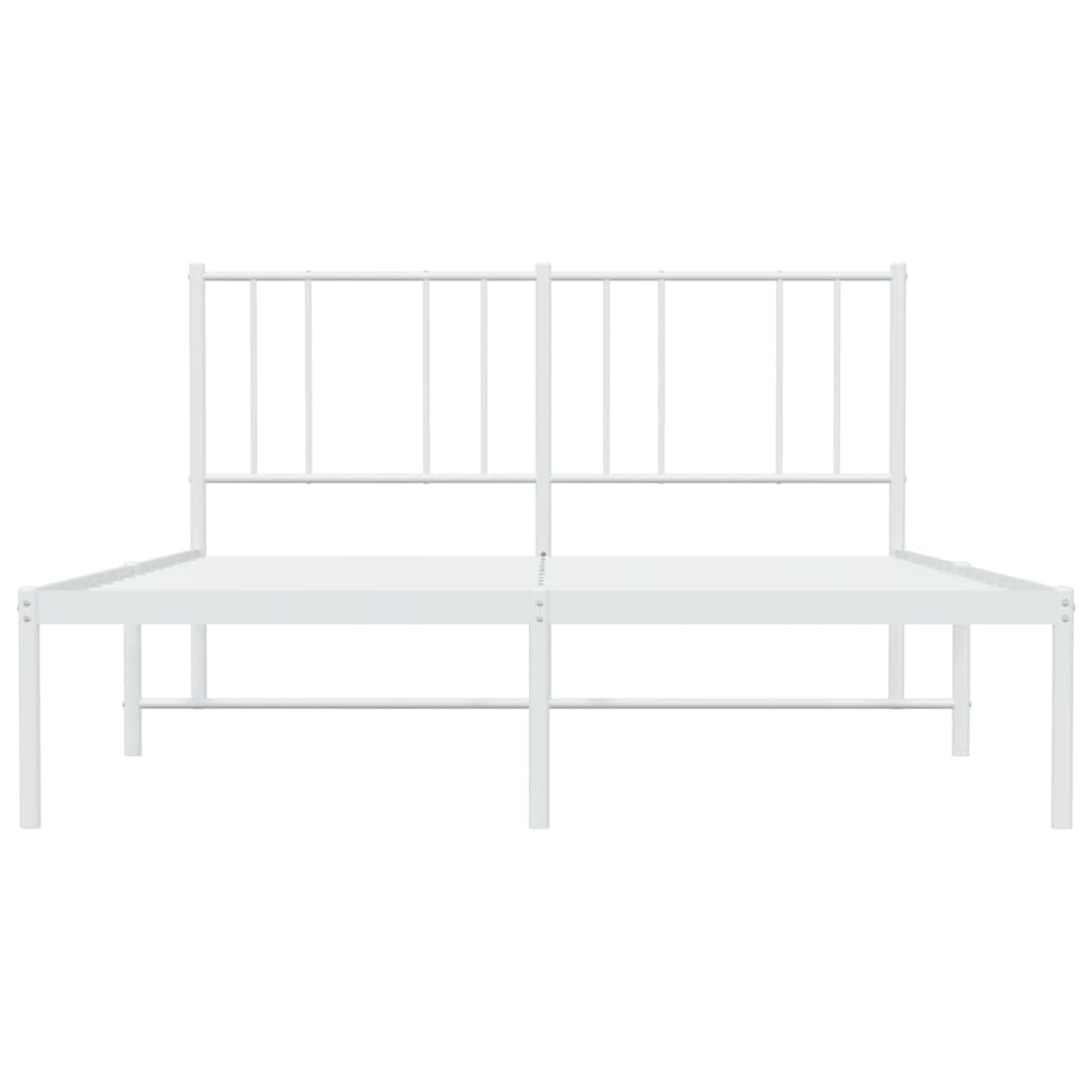 vidaXL Metal Bed Frame without Mattress with Headboard White 53.1"x74.8"