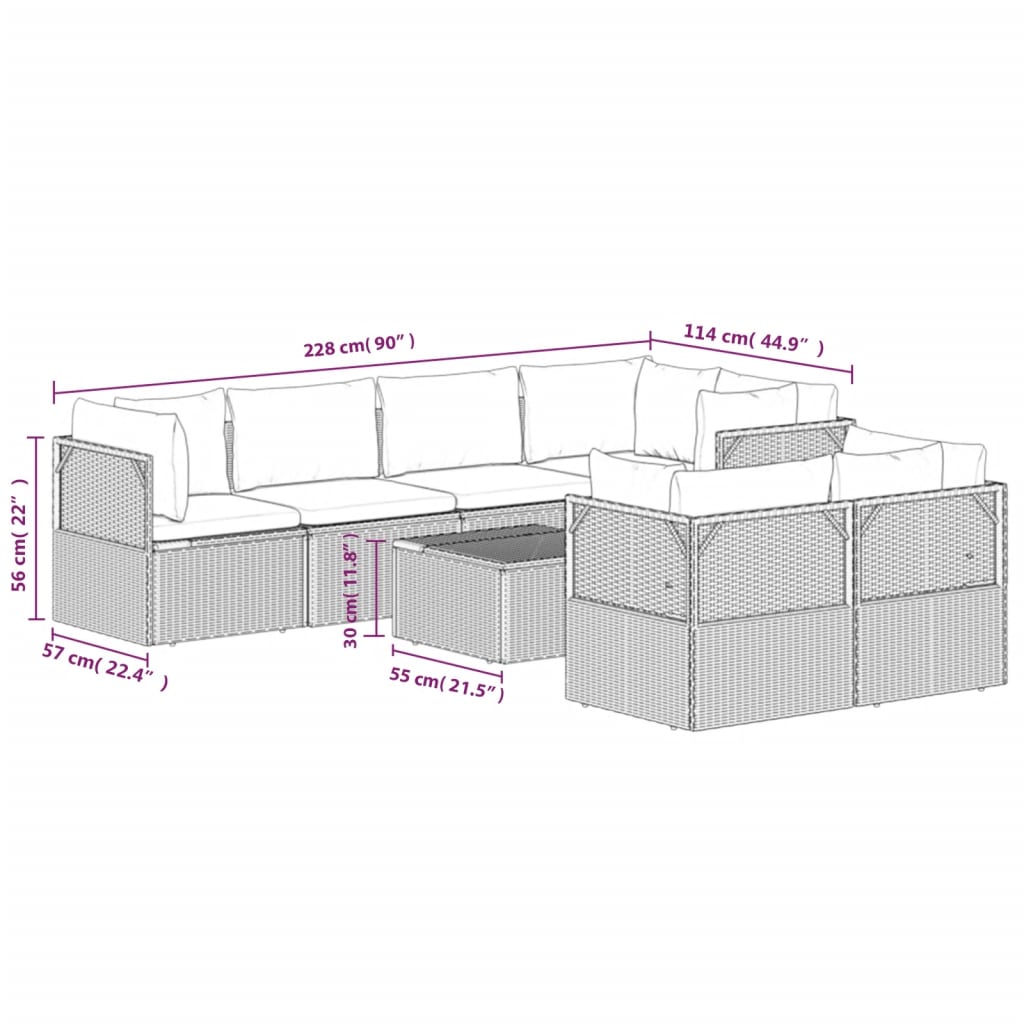 vidaXL 8 Piece Patio Lounge Set with Cushions Gray Poly Rattan