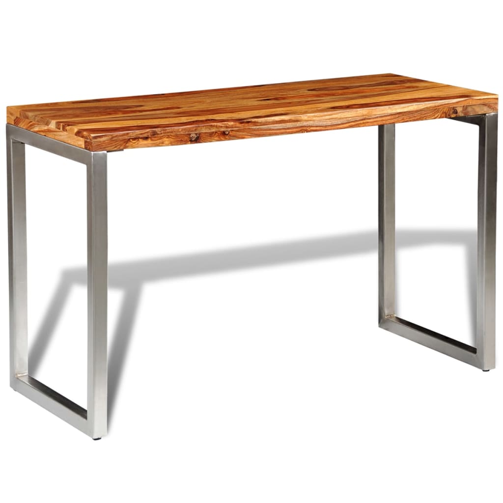 vidaXL Solid Wood Dining Table Office Desk with Steel Leg