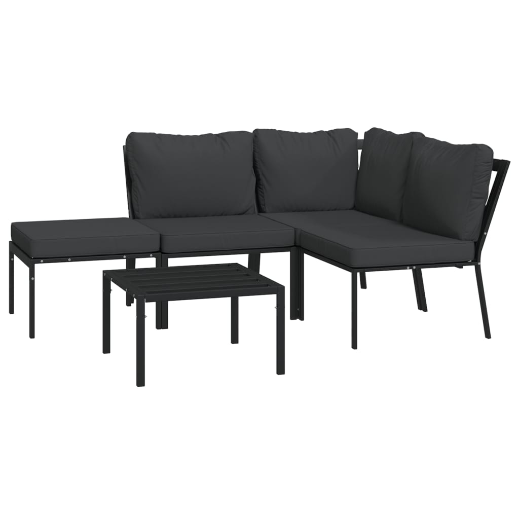 vidaXL 5 Piece Patio Lounge Set with Gray Cushions Steel